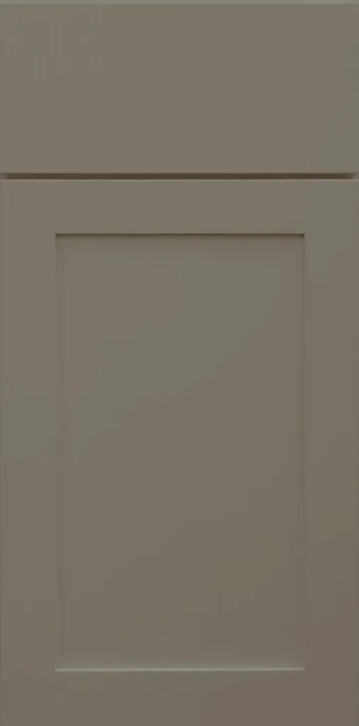 Light Greenish shaker cabinet door with 	matching Slab Drawer Front.