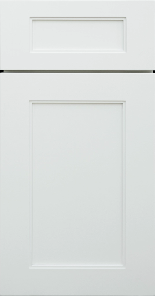 Denver Series Kitchen cabinet in non-reflective white, Shaker Style with added Inside Edging.